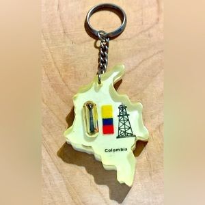 1970s Vintage Acrylic Lucite COLOMBIA Crude Oil Country Shaped Keychain Fob